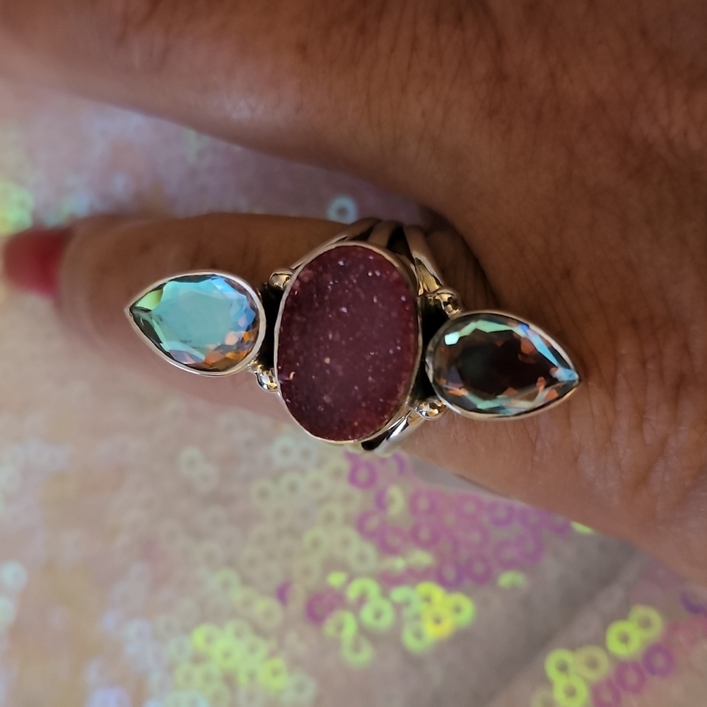 Angel Aura Quartz and Druizy Ring set in 9.25 Sterling Silver